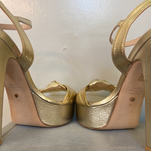Stuart Weitzman Gold leather platform sandals sz 10 - Picture 12 of 16